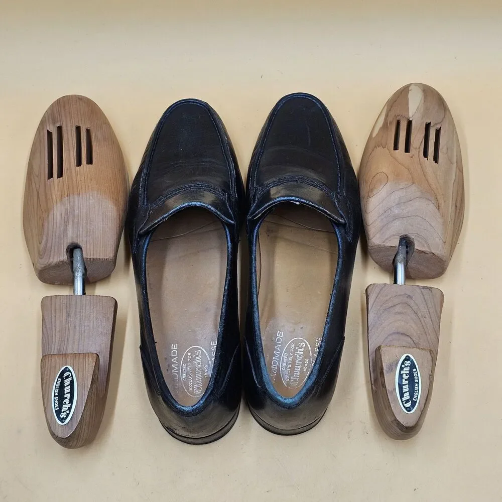 Church's Black Leather Braided Loafers Men's 9.5 M With Original Wood Shoe Trees